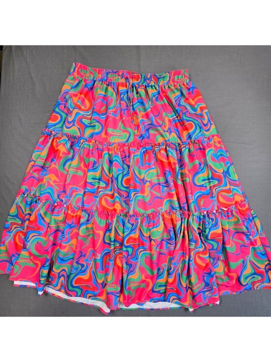 Unknown Dresses & Skirts - Bright Multicolor Pink 3XL 3X Tiered Maxi Skirt Elastic Waist Fabric Boho Retro